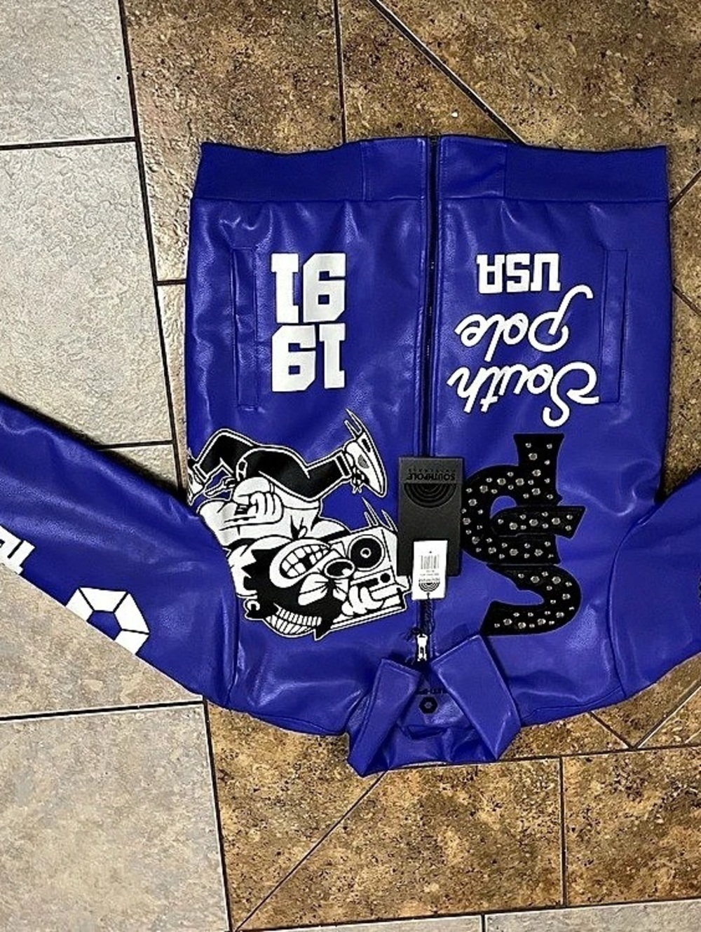 Southpole Midnight Riot Faux Leather Varsity Jacket Varsity Jacket in Purple &